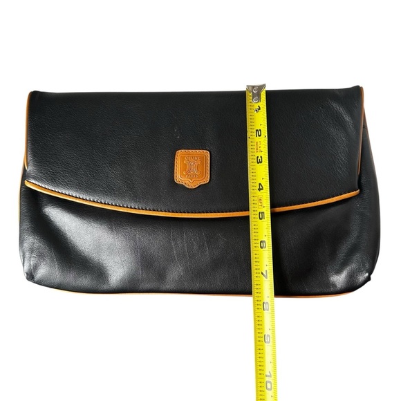 Celine Black & Tan Smooth Leather Large Triomphe Clutch Fold Over Flap Bag - Picture 11 of 11